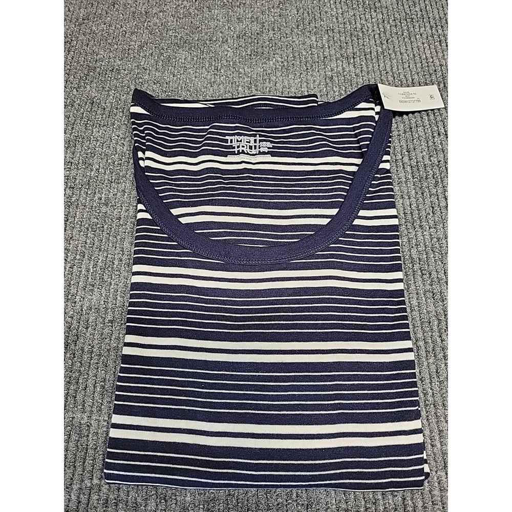 Time and Tru Womens XXL 20 Navy Blue White Striped Cotton Scoop Neck T-Shirt NWT